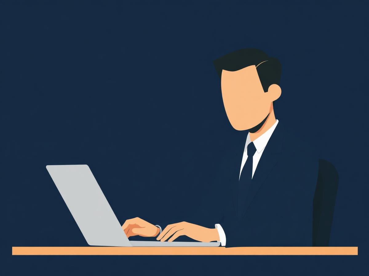 Illustration of an attorney reviewing case notes on a laptop